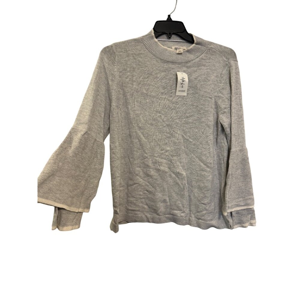 Style & Co Petite Light Grey Bell Sleeve Knit Sweater Winter Blush Soft Comforta - Picture 2 of 8